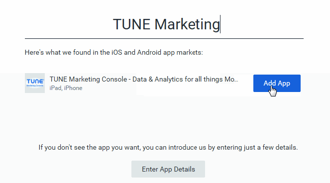 Adding mobile app name to Tune