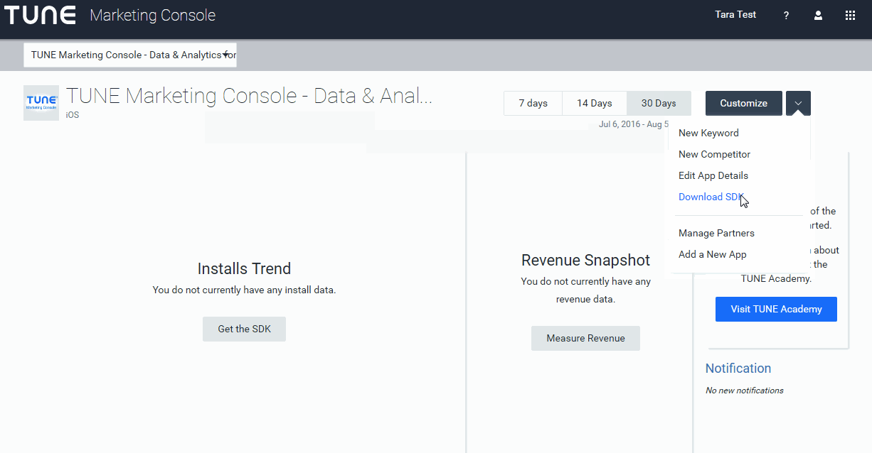 Downloading TUNE SDK for app tracking