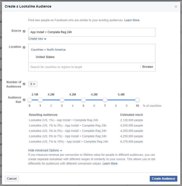 Facebook App Install Ads lookalike splitmetrics