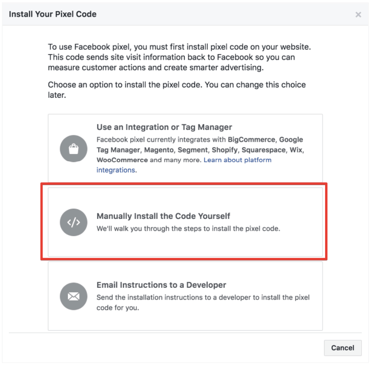 installing facebook pixel code