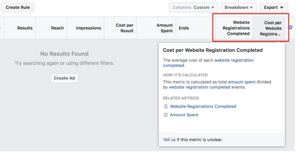 actions related to SplitMetrics on Facebook ads