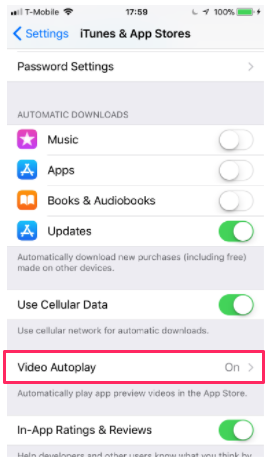 App preview Autoplay settings in iOS