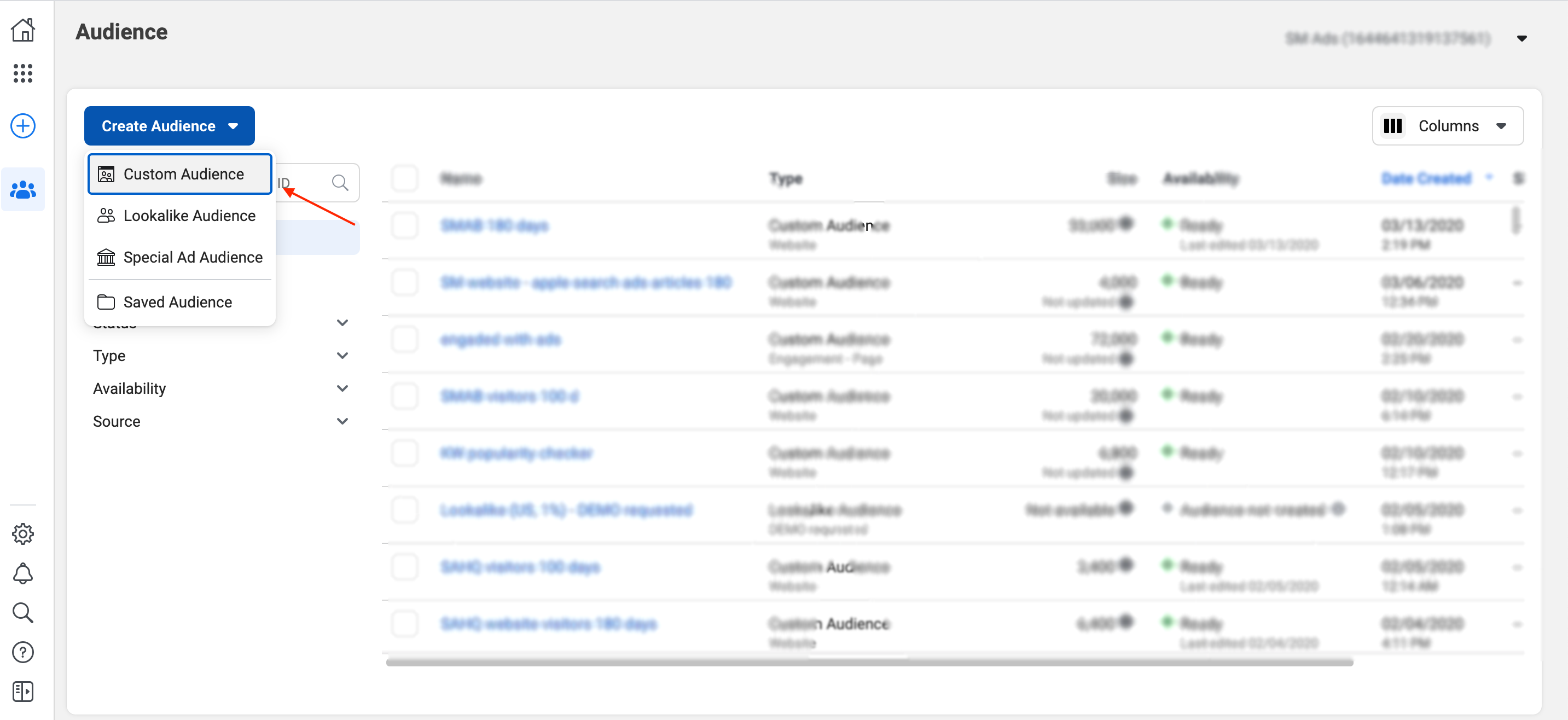 Audience based on SplitMetrics tests actions