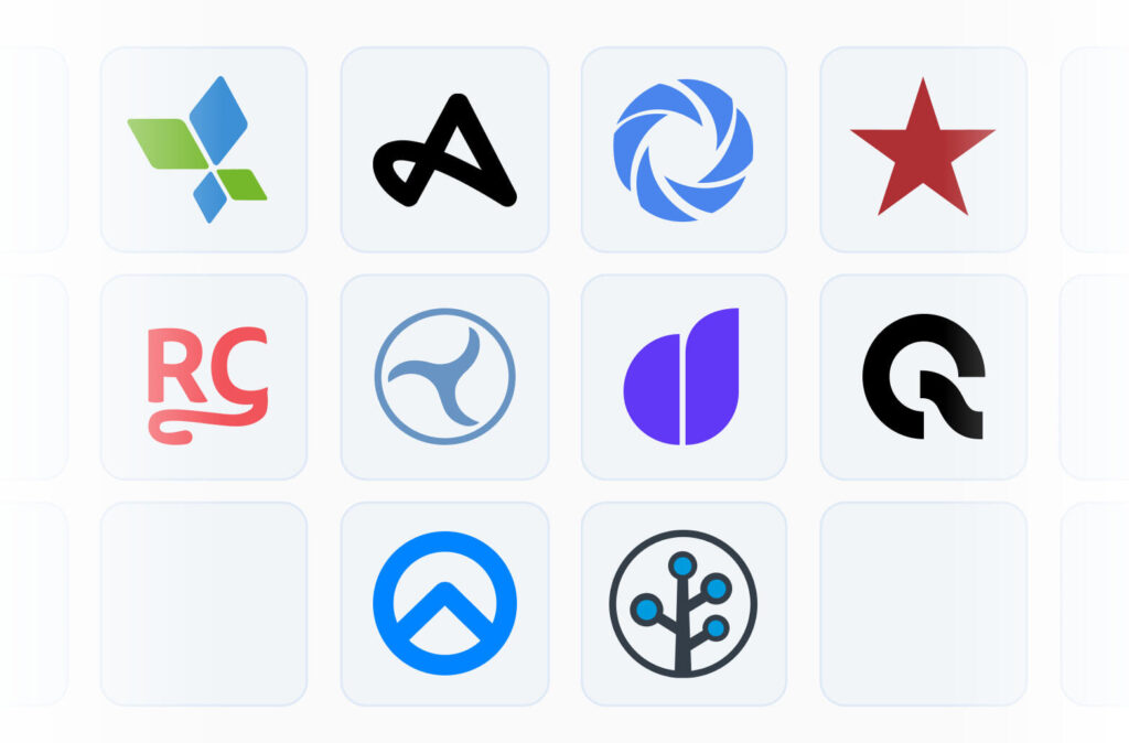 A collection of logos of mobile measurement partners (MMP) available for a quick connection through the free SplitMetrics Acquire Starter Plan