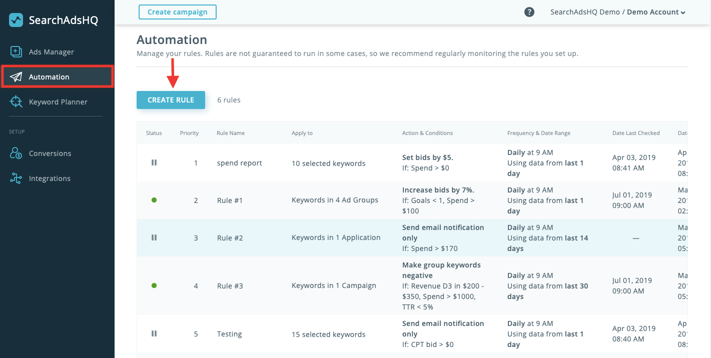 Apple Search Ads management and rule creation