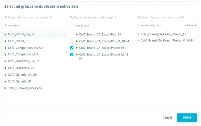 SearchAdsHQ_Bulk duplication for Creative Sets