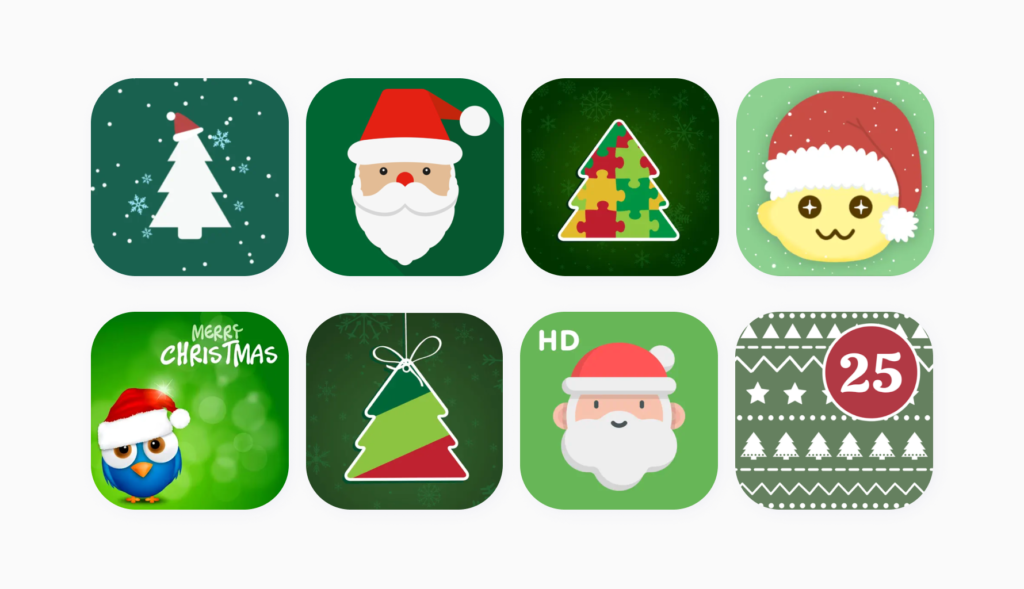 A collage of green Christmas app icons.