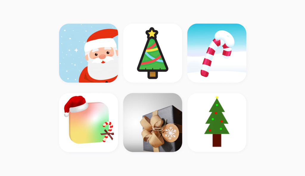 A collage of six white Christmas app icons.