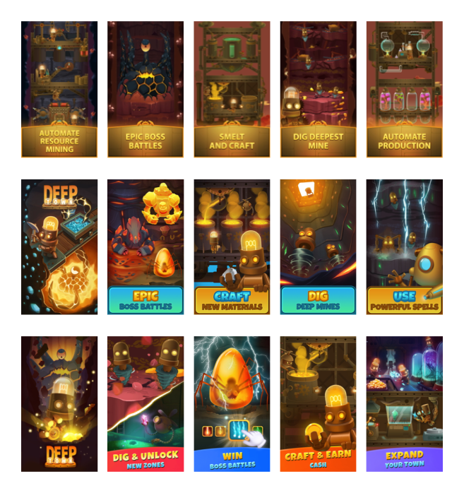 LAB CAVE - Idle Miner Tycoon- CRO assets for Google Play and