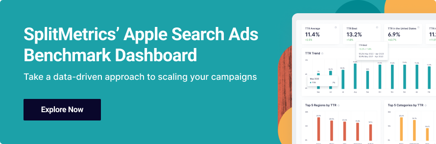 SplitMetrics Apple Search Ads Benchmark Dashboard. Take a data driven approach to scaling your campaigns. Explore now.