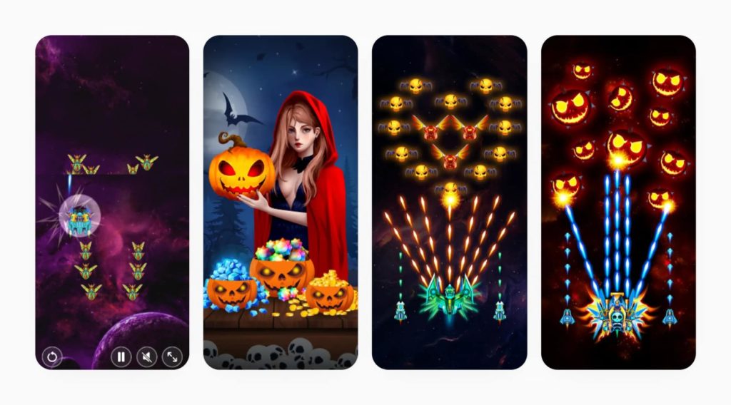 A set of halloween themed screenshots, from a custom product page, grabbed by CPP Intelligence in SplitMetrics Acquire