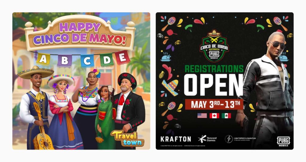 A variety of promotional banners for in-app events created for Cinco De Mayo. Source: App Store.