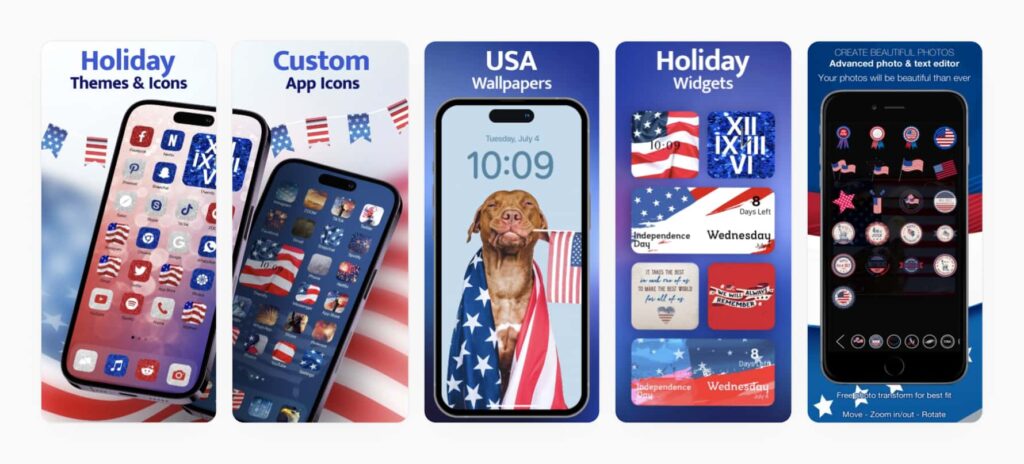 A variety of promotional banners for in-app events created for 4th of July, Independence Day. Source: App Store.