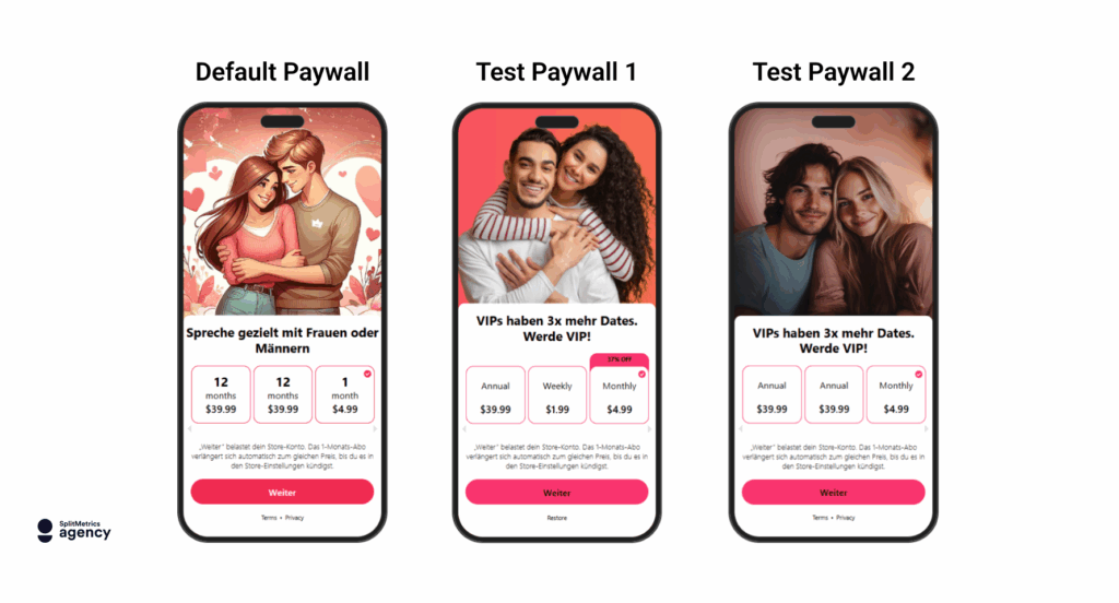 Paywall, default and variations for Basechat.