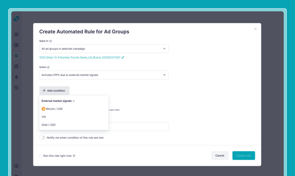 Apple Ads Automation for Crypto, Trading and Finance Apps: Rules That Watch Bitcoin, Gold and VIX Signals 24/7