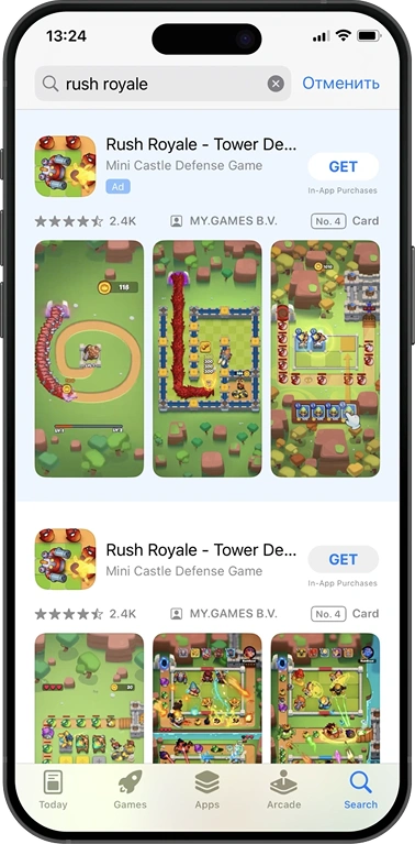 Players defend castle against enemies. Rush Royale boosts reach